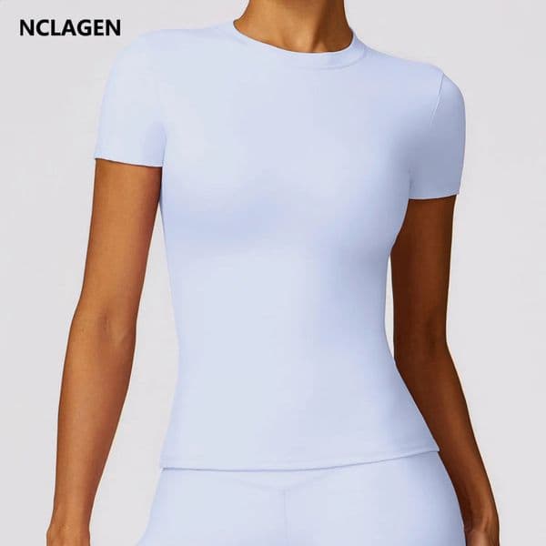 NCLAGEN Gym Top Women Short Sleeve Workout Clothes Sports T Shirt Femme Fitness Activewear Running Accessories Yoga Tight Tops 260318BJ