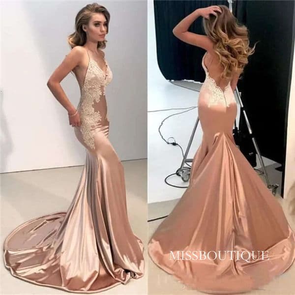 Sexy V Neck Lace Prom Dress 2026 Mermaid Spaghetti Straps Long Evening Party Gowns Appliques Fitted Backless Bridesmiad Wears J15 B0318