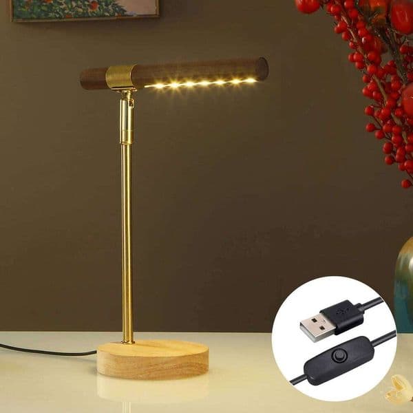 Wooden LED Table USB Powered Desk with 180 Adjustable Angle Night Light Minimalist Bedside Lamp for Bedroom Home 26L0318