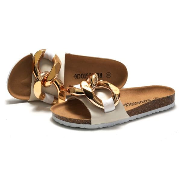 RUIZUSTOCK Summer Hot Casual Fashion Designer Slippers Metal Ring Breathable Travel Beach Shoes Sandals for Women