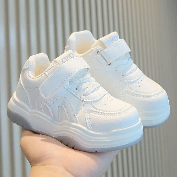 Baby Boys Girls White Chunky Platform Sneakers Toddler Magic Tape First Walkers Soft Sole Non-Slip Kids Casual Shoes Size 22 - 32