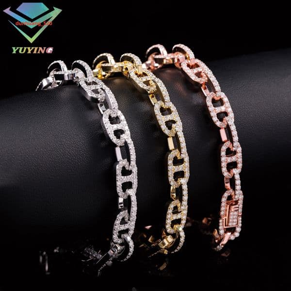 Moissanite Diamond Miami 8mm Wide Pig Nose Bracelet 925 Silver 18K Plated Cuban Chain Male and Female Rapper Hip Hop Bracelet