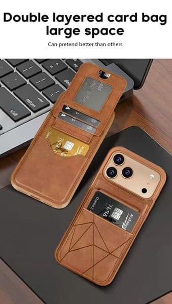 Magnetic Buckle Card Holder Leather Phone Case for iPhone 11-17 Pro, Shockproof Wallet Case with Card Slot