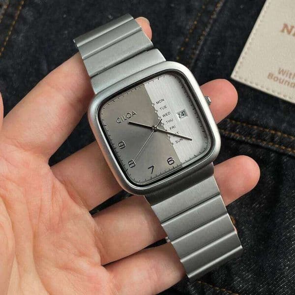 Square large dial trend fashion student stainless steel strap calendar date men's waterproof watch