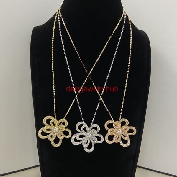 designer necklace clover vanly cleefty necklace 2-in-1 Full Diamond Double Layer Flower Necklace Elegant Four-Leaf Clover Large Flower Necklace Brooch Dual Use