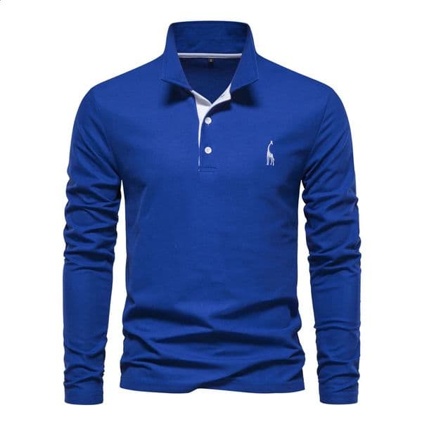 AIOPESON Deer Embroidery Mens Polo Shirts Solid Color Long Sleeve for Men Spring Social Business Polos Male 260318