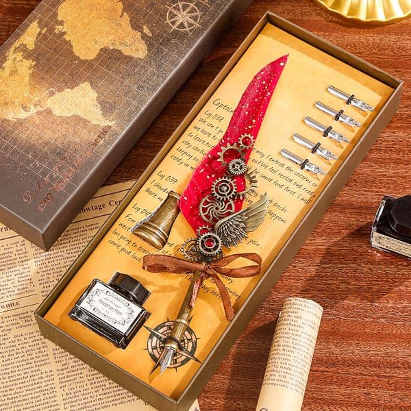 Bestseller Vintage-style gold-dipped feather European British-style box business dip pen back-to-school season gift set ddmytues