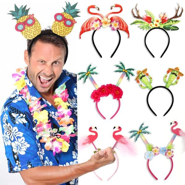 Hawaiian Beach Decoration Headband Summer Theme Party Costume Hair Accessory Flamingo Tropical Plant Headband Hair Clip
