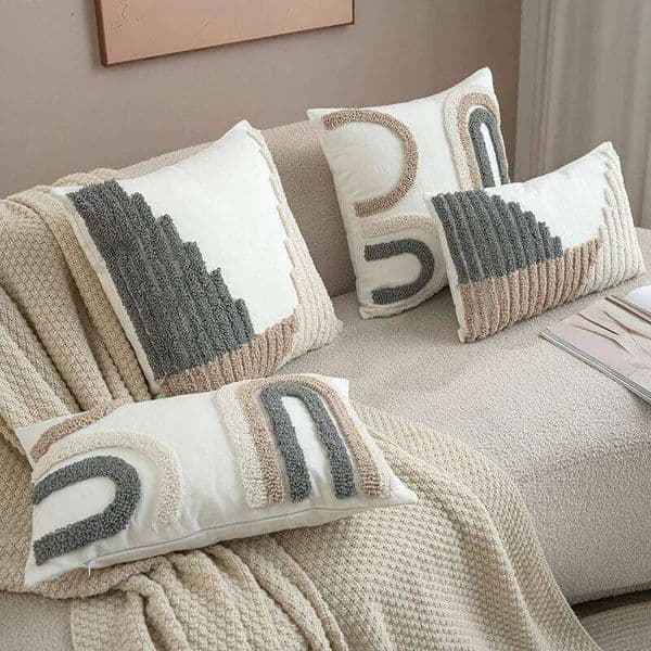 Grey and White Geometric Tufted Bohemian Tassel Pillow Covers Decorative Light Luxury Cushion Cover Home Decor 26W0318