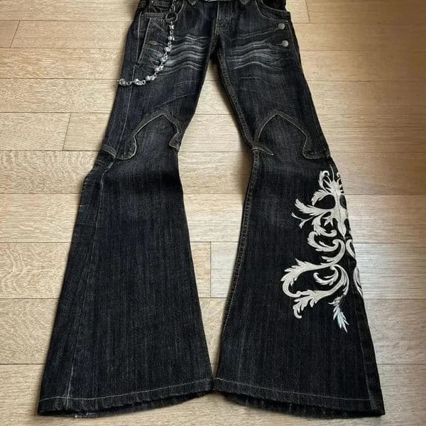 High Waist Harajuku Loose Embroidered Women Jeans with Rock Punk Style Y2K Micro La Retro Wide Leg Pants 260318