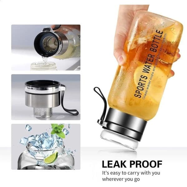 32 oz Glass Water Bottles Large Clear Borosilicate Glass Water Bottle with Stainless Tea Infuser Kitchen Tools 260316