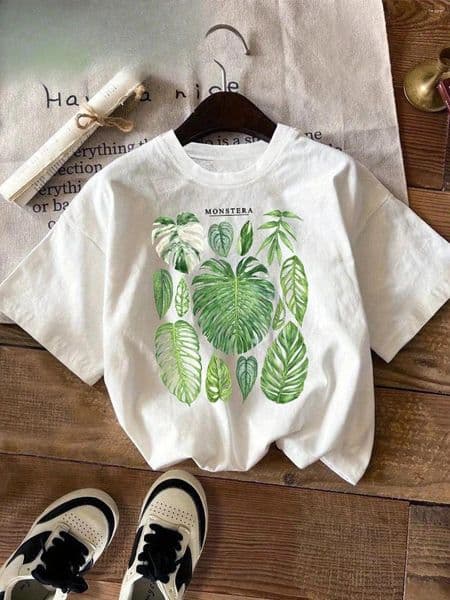 Women's T Shirts Monstera Philodendron Tropical Leaf Print Shirt Casual Fashion Graphic Tee Short Sleeve Crew Neck T-Shirt Ladies TShirts