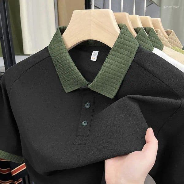 Men's Polos Summer Fashion Polo Shirt Slim Fit 2026 T-shirt Top Short Sleeve Collar Solid Color Patchwork