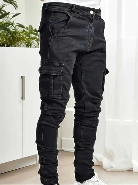 Mens multi-pocket work jeans casual street-style straight-leg jeans suitable for all seasons C260318