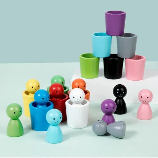 Montessori Wooden Color Recognition Toy with 12 Colorful Cups Educational Sorting Training Stacking Game for Kids 3 Years Gifts 260317BJ