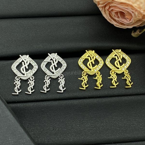 designer earrings yslism earring Saint House Y Classic Earring Series Trendy Fashion Square Diamond-Embellished Earrings Women