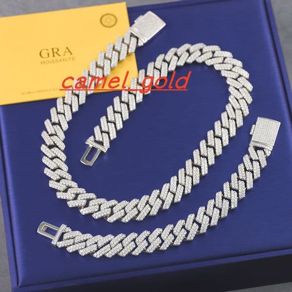 Hot Sale Mans Cuban Chain 2rows 13mm 15mm 20mm 925 Sterling Silver Hip Hop Necklace VVS Moissanite Cuban Link Chain