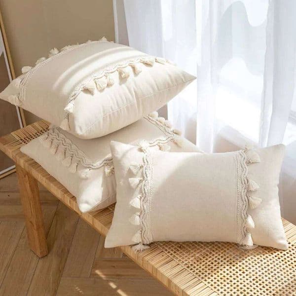 30x50cm 45x45cm Tassel White Throw Pillow Cotton Linen Farmhouse Lumbar Pillowcase Indoor Outdoor Decorative Cushion Cover 26W0318
