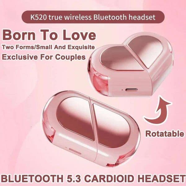 K520 Wireless Earbuds Stereo Earphones With Rotatable Love Heart Shaped Charging Case Low Latency Headphones For Phone Tablet