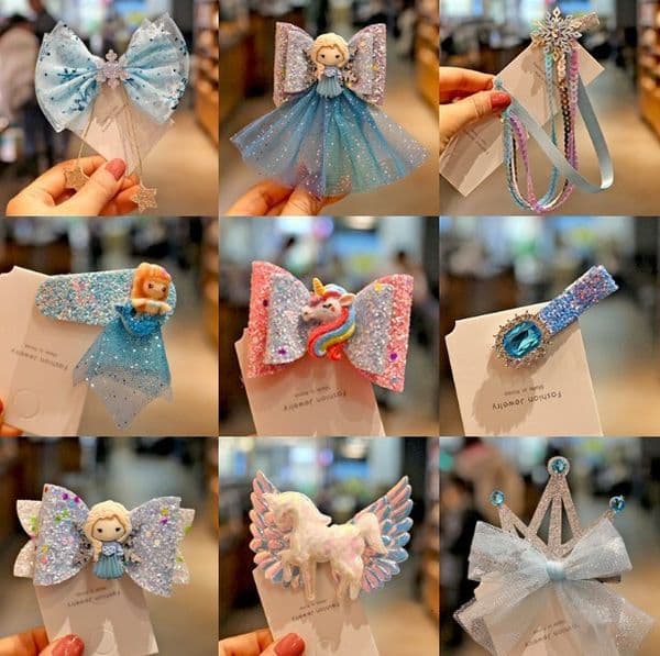 Cross-border European American children's wholesale: Frozen-themed round bows, baby clips, crowns, headbands, and ribbon hair accessories ddmyshoesvip