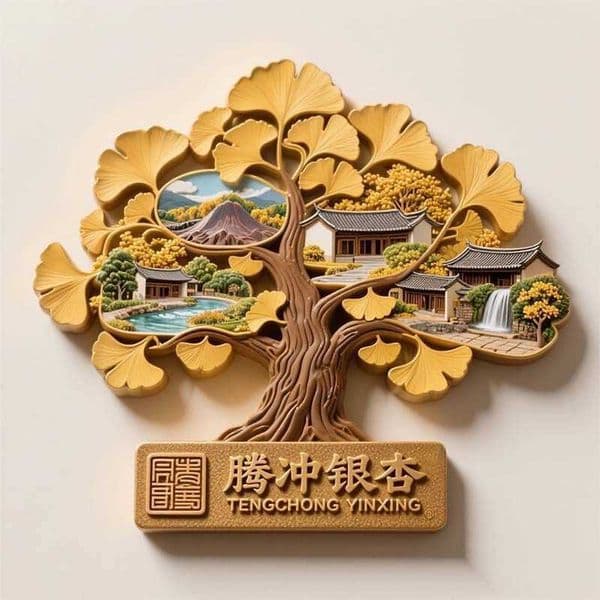 Tengchong GinkgoSightseeing Metal 3D Relief Refrigerator Magnets Cultural and Creative Gifts Souvenir Set L260318