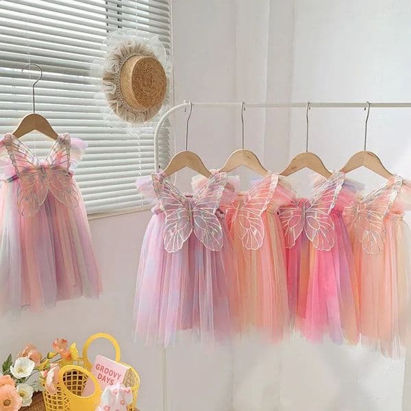 Summer Colorful Chiffon Baby Girl Princess Dress Cute Butterfly Wing ChildrenS Clothing 260316