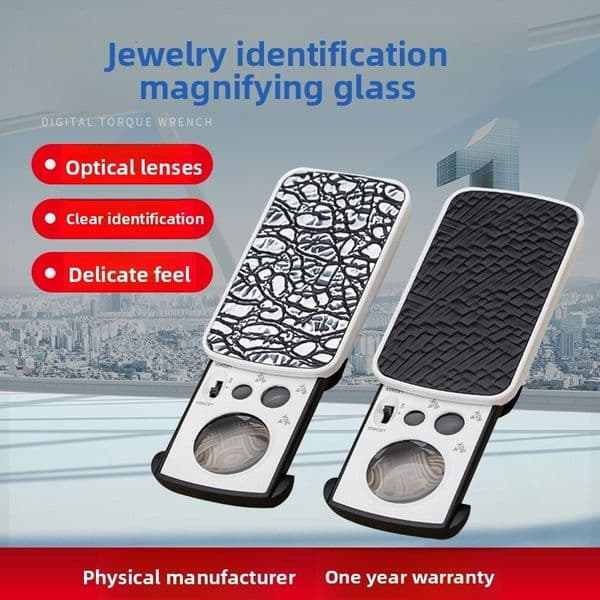Pull-out folding magnifying glass 30x 60x 90x with LED light for money inspection, antique appraisal, inspection of jewelry, diamonds, jade, and emeralds