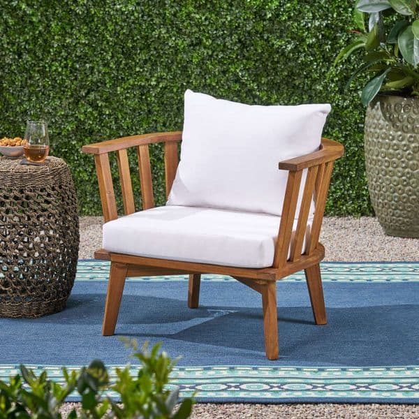 Outdoor Acacia Wood Club Chair, Wooden Patio Furniture,Waterproof Thick Cushion Deep Seating for Porch, Garden, Backyard, Balcony, Weight Capacity 400lbs, Teak 6698