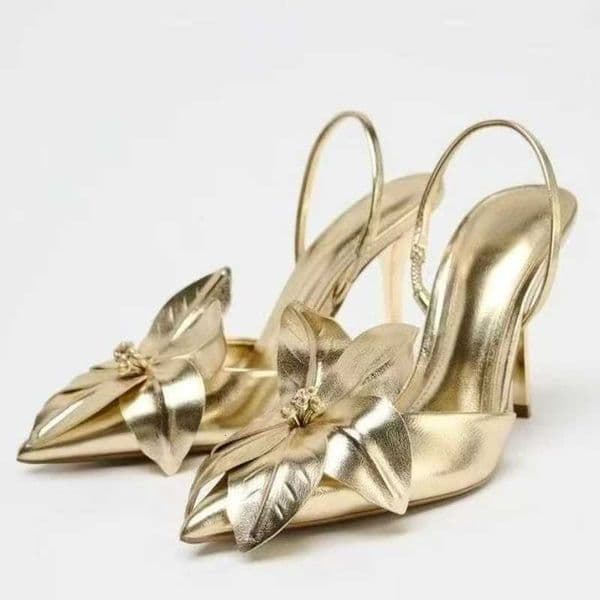 Flower Luxury Thin Heeled Sandals Women Pointed Toe Pumps Designer Slingback Shoes Gold Elegant Banquet Party Shoes for WomenXJ260318
