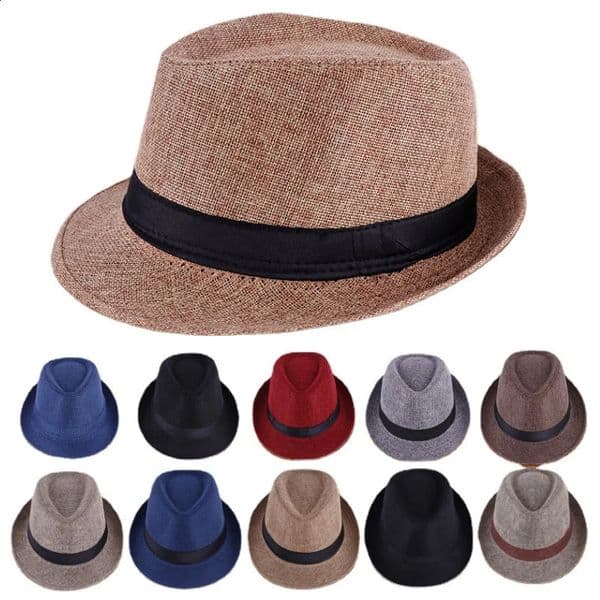 SpringSummer Mens Hats Fedoras Linen Top Jazz Hat Adult Bowler Classic Version Chapeau 260316BJ