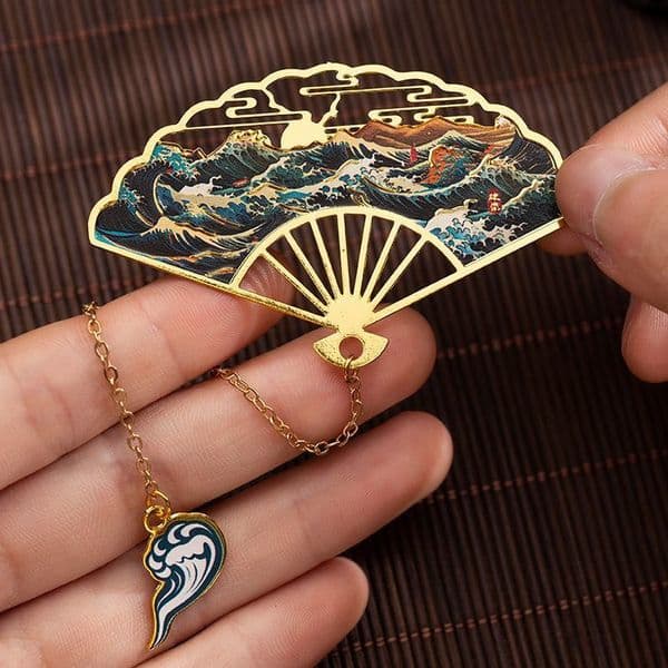 "Thousand Miles of Rivers Mountains" metal bookmark, fan-shaped, Chinese-style, hollowed-out, ancient style, graduation/birthday gift for classmates ddmyTues