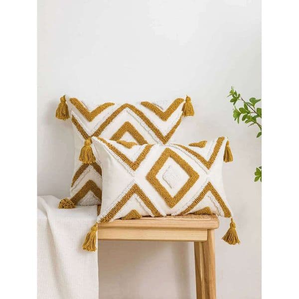 1pc yellow geometric diamond line pattern cotton sail pillow cover with bohemian style suitable for sofas,living rooms,bedrooms 26W0318