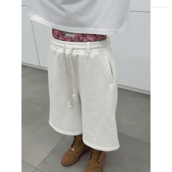 Men's Shorts American High Street Fashion Brand Double Waist Embroidered Design Casual Loose Five Quarter