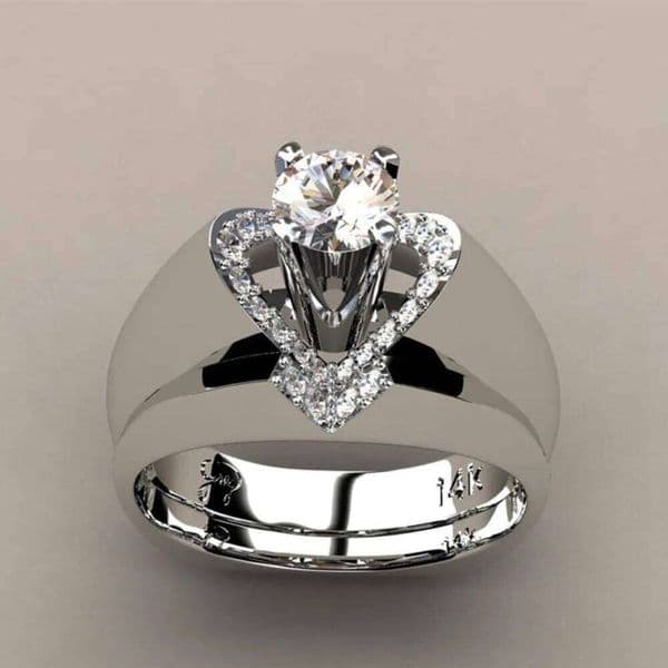 2pcs Set Creative Luxury Shining Micro-inlay Zircon Heart-shaped Stackable Rings for Women Bride Wedding Engagement Jewelry Gift S260318