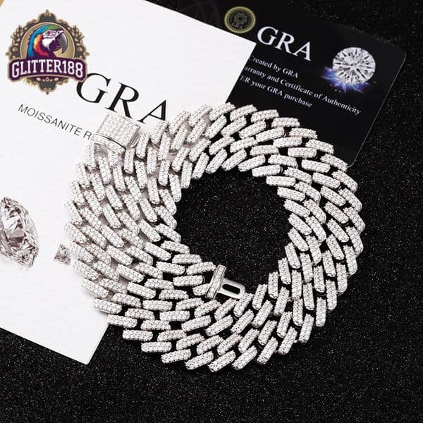 Hip Hop Moissanite Cuban Chain 13mm 2rows Fine Jewelry 925 Sterling Silver Iced Out Moissanite Hip Hop Link Chain Men Necklace