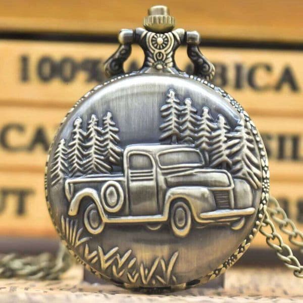 Bronze Clamshell Vintage Car Cameo Necklace Quartz Pocket Watch Gifts Are Common For Male And Female Students