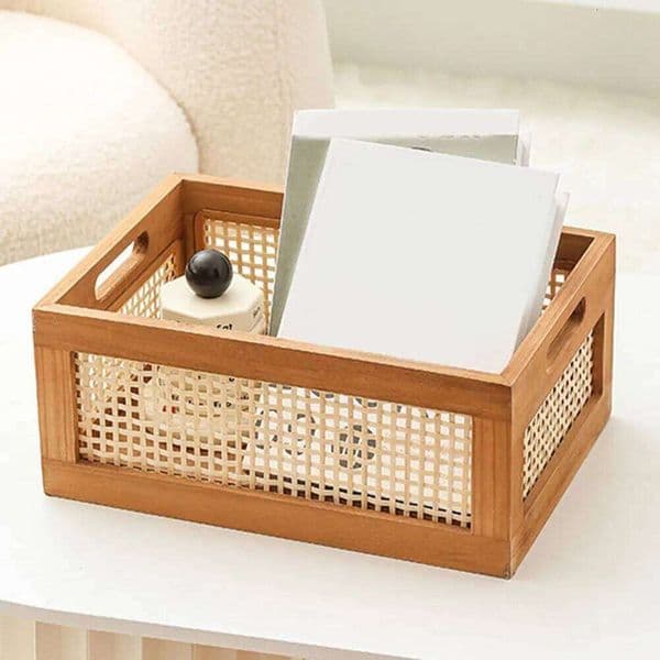 Wooden Storage Basket Woven Natural Organizer For Home Decor Desktop Snack Clothes Sundries Holder Baskets 26H0319