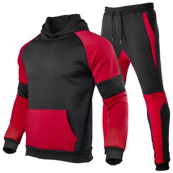 2024 Spring Autumn leisure sports suit hooded long sleeve fitness pants splicing fashion trend jogging aerobics suit men 260313BANJIA