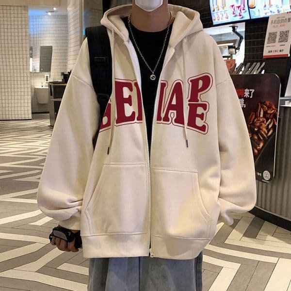 American-style trendy brand sweatshirt jacket for men, spring and autumn, loose fit, vintage high street casual couple's hooded cardigan top