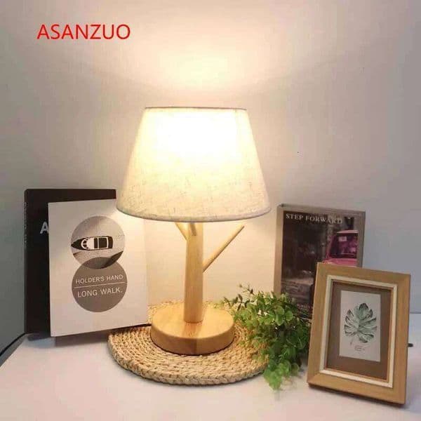 ASANZUO Wooden Table Lamp Cloth Lampshade Wood Bedside Desk lamp Modern Book Lamps E27 Reading Lighting Fixture 26W0319