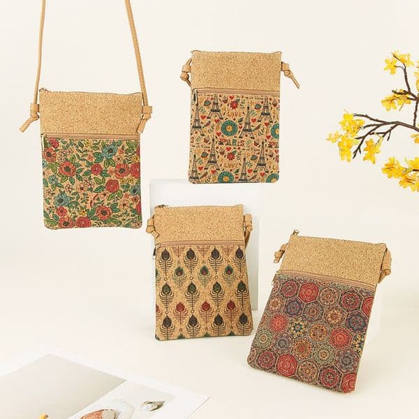 Popular Bohemian Cork Mobile Phone Storage Bag Ladies Crossbody Bag Shoulder Strap Adjustable Travel Souvenirs