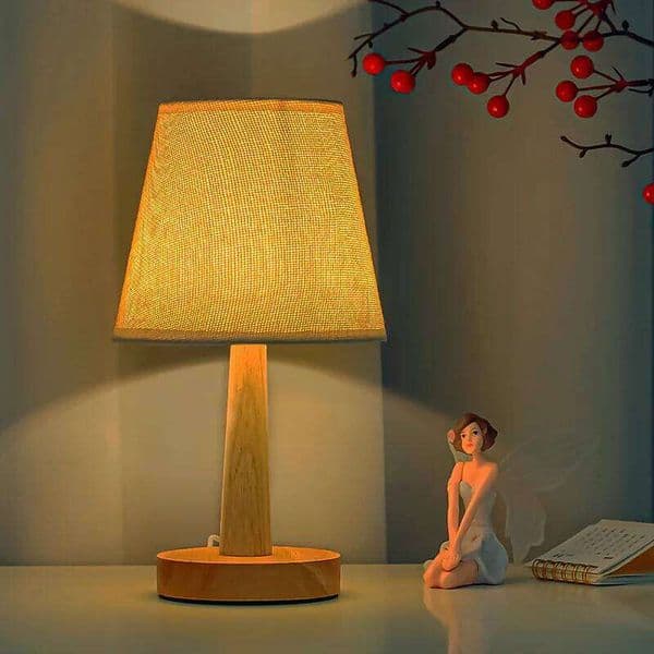 Nordic Desk USB Powered Bedside Table Fabric Shade For Farmhouse Bedroom Living Room Dormitory Home Nature Wooden Lamp 26W0319