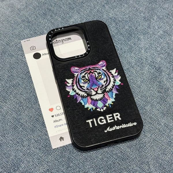 Tiger Document Phone Case For Iphone 16 15 14 13 Pro 12 11 Max Plus 16Pro Embroidered 16Promax Phone Case 15Pro Cloth 15Promax Cover 14Promax Hard 13Promax 12Pro Shell