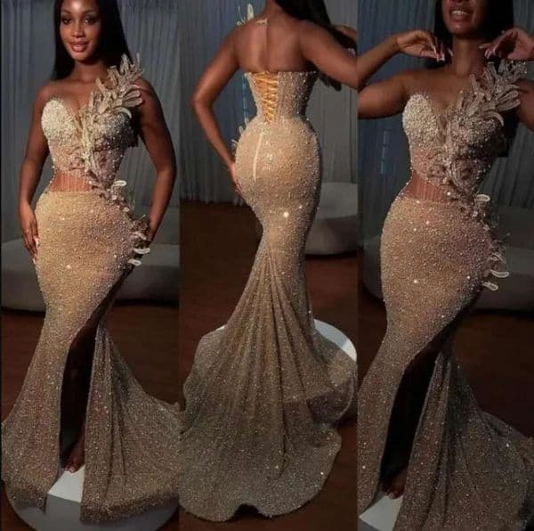 Mermaid Prom Dresses Sparkly Sequins Illusion Bodice Beaded Applique High Split Custom Made Pleats Evening Gown Formal Ocn Wear Vestidos Plus Size BC18821
