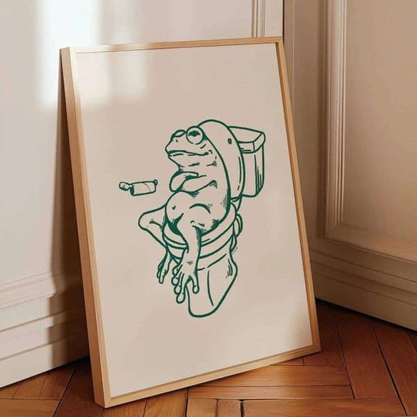 Frog On Toilet Green Retro Wall Art Prints Canvas Painting Poster Picture For Living Bedroom Kids Room Home Decor 26Y0319