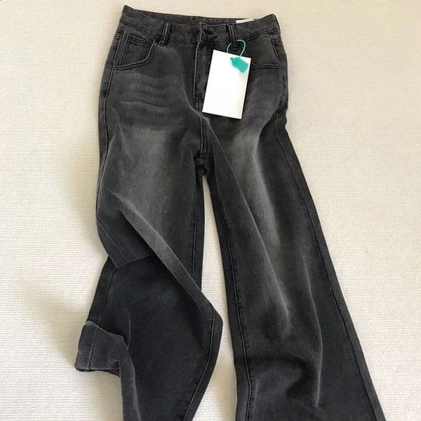Lady Retro Black Gray High Waist Jeans Pant Fashion Straight Leg Denim Trousers Girls Loose Fit Thin Casual Pants 260318