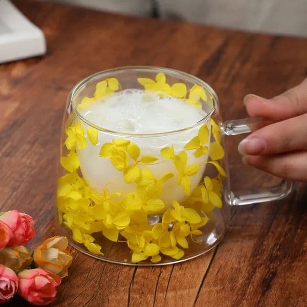 200ml Double Wall Glass Cup Clear Flowers Glass Tea Cup Double Wall Glass Originality Flowers Tea Cup Heat Resistant Tea Cups 260318 260318