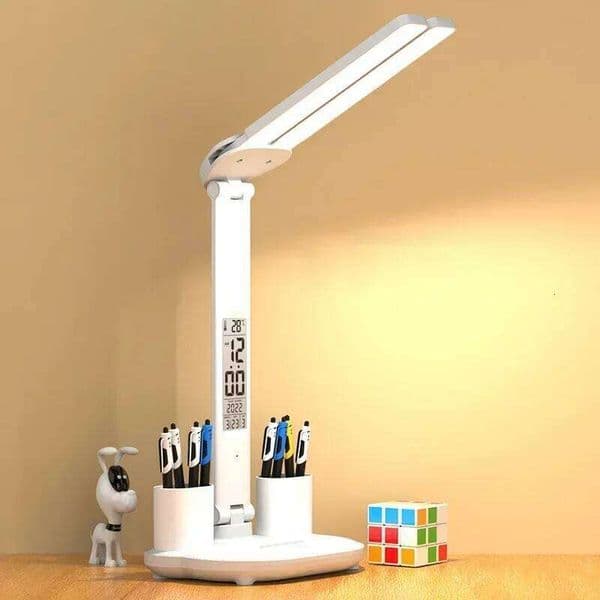 LED Desk USB Dimmable Touch Foldable Table with Calendar Temperature Clock Night Light for Study Reading Lamp 26H0318