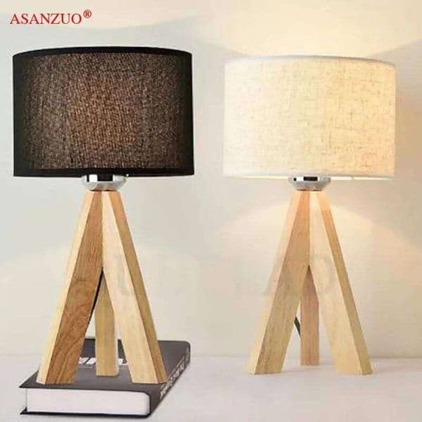 ASANZUO Modern Book Lamps E27 Reading Lighting Fixture Wooden Table Lamp With Fabric Lampshade Wood Bedside Desk lights 26W0319