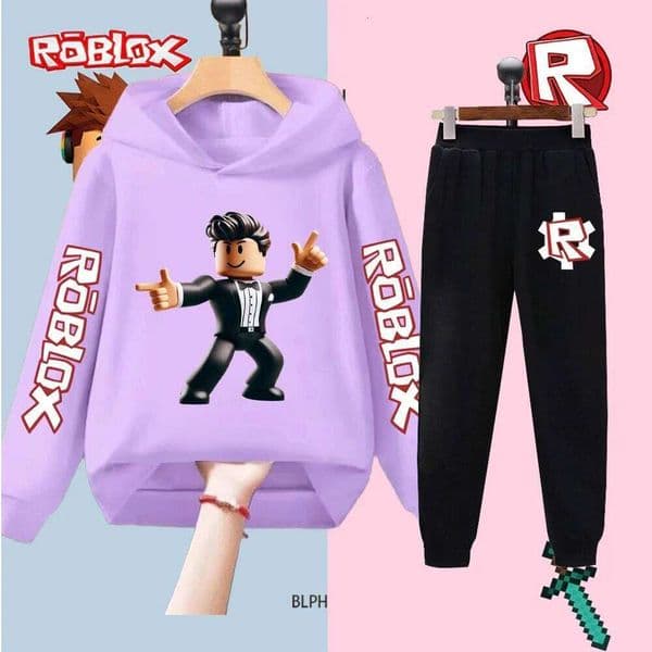 Roblox Boys Girls Kids Cartoon Character Print Long Sleeve Sweatshirt and Pants Set Children's Casual Sportswear Outfit S260318
